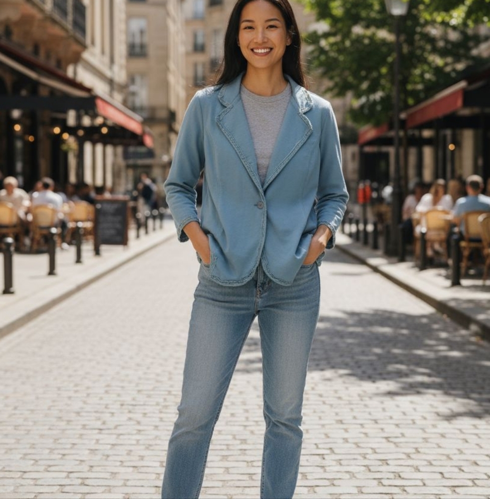 Nick & Mo Blue One Button Closure Cotton Women's Blazer Prep Romantic XL